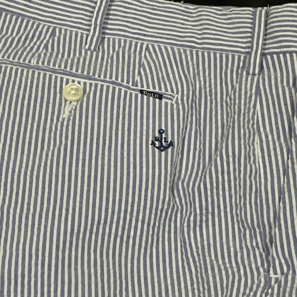 Polo Ralph Lauren Men's Casual Shorts - Blue Striped Seersucker - Size 34 - EUC - Picture 3 of 12